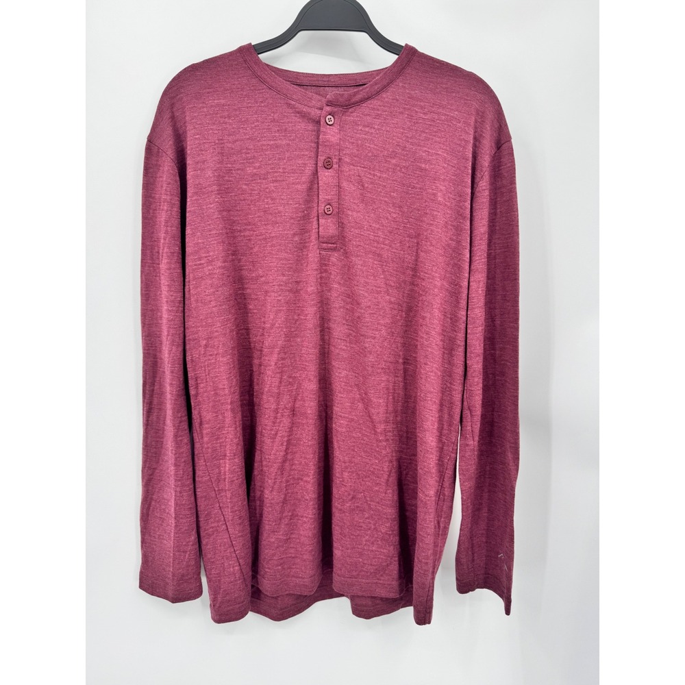 Merino.tech Henley Shirt Men XL Burgundy Long Sleeve 100% Superfine Merino Wool